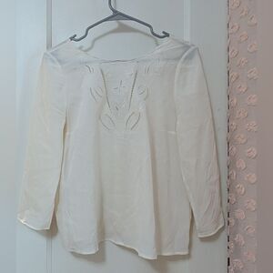 Sezane Cream Embroidered Peasant Blouse